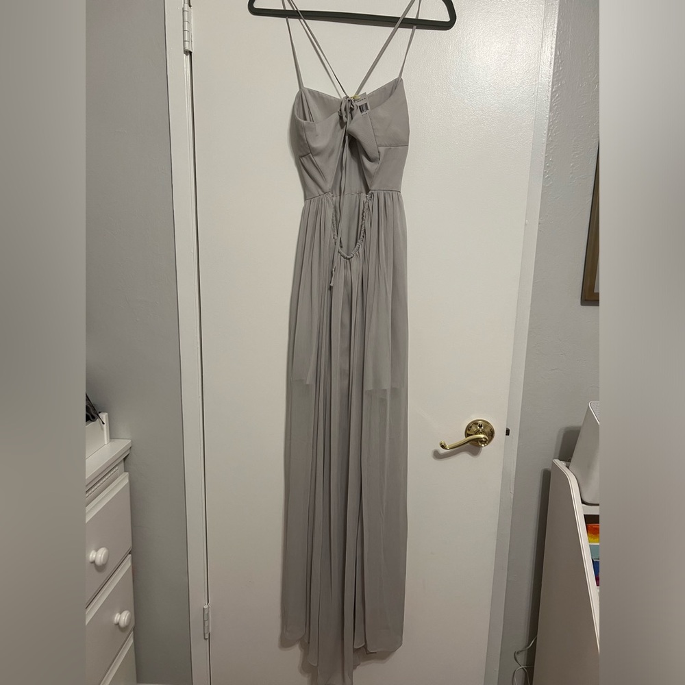 Grey long evening gown by BCBGeberation